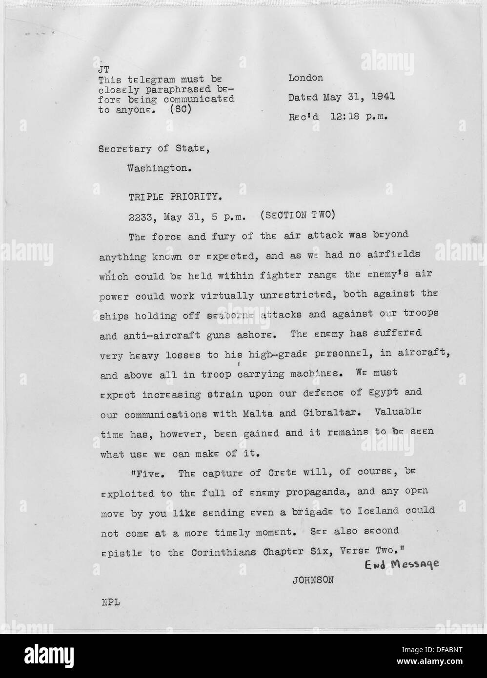 Questa è un'altra lettera di Winston Churchill a Franklin D. Roosevelt nel 1949, continuando la loro corrispondenza su questioni internazionali chiave. Le loro comunicazioni furono fondamentali per plasmare la politica globale post-bellica e assicurare alleanze durante le prime fasi della Guerra fredda. Foto Stock