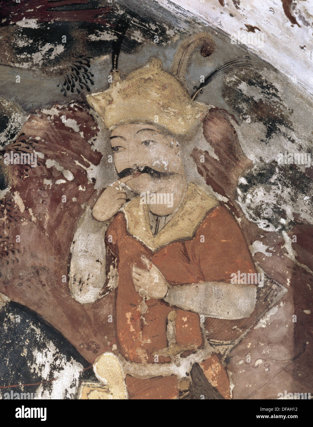 Khosrau II (579-590) "La Vittoriosa". Il re della Sasaniane Impero. Chichil Sutun. Palazzo. Affresco. Isfahan, Iran. Foto Stock