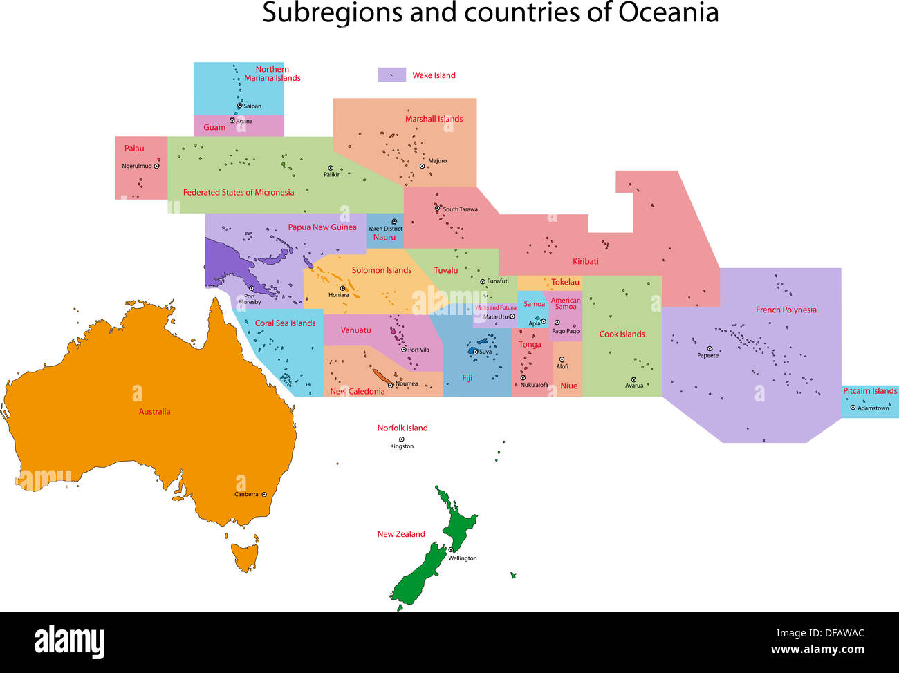 Mappa di Oceania Foto Stock