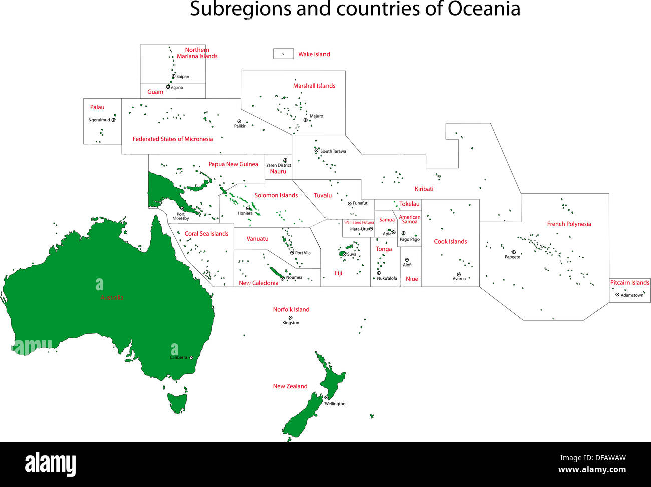 Mappa di Oceania Foto Stock