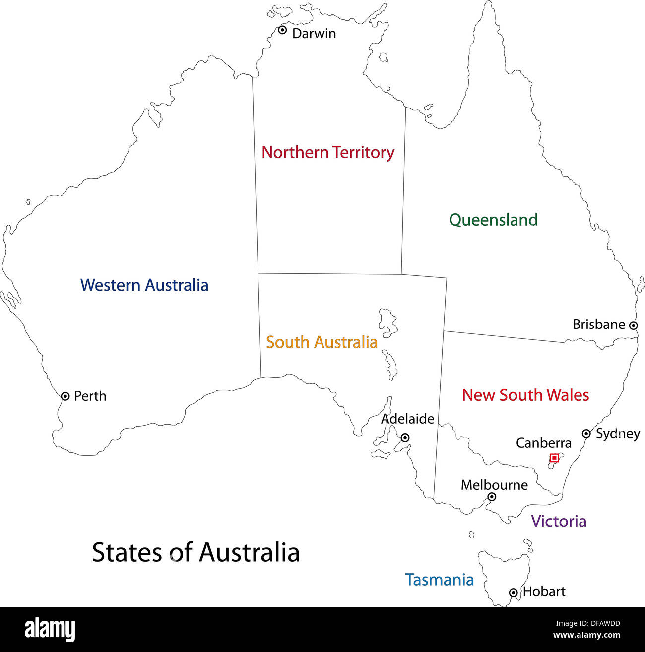 Delineare Australia mappa Foto Stock
