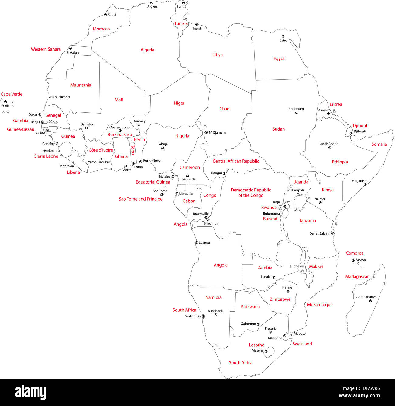 Mappa Africa Foto Stock