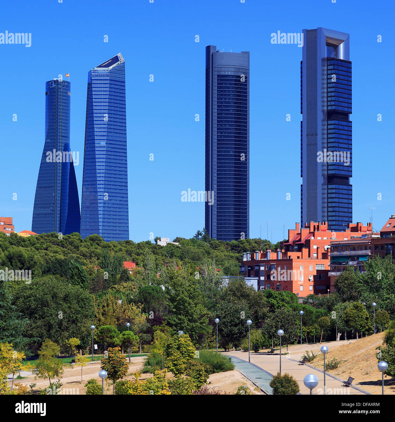 Quattro moderni grattacieli (Cuatro Torres) Madrid, Spagna Foto Stock