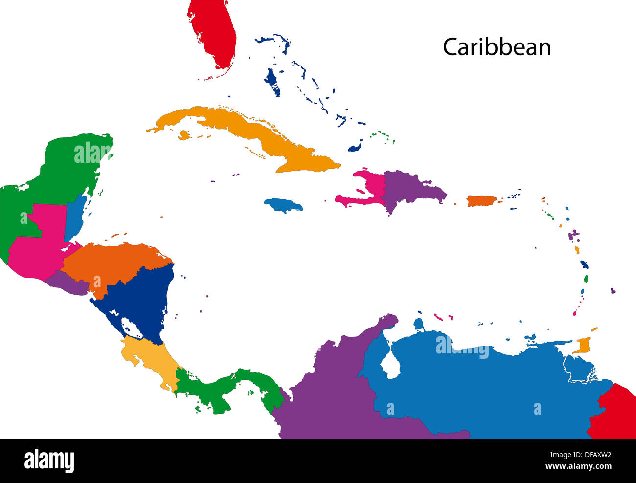 Colorata mappa dei Caraibi Foto Stock