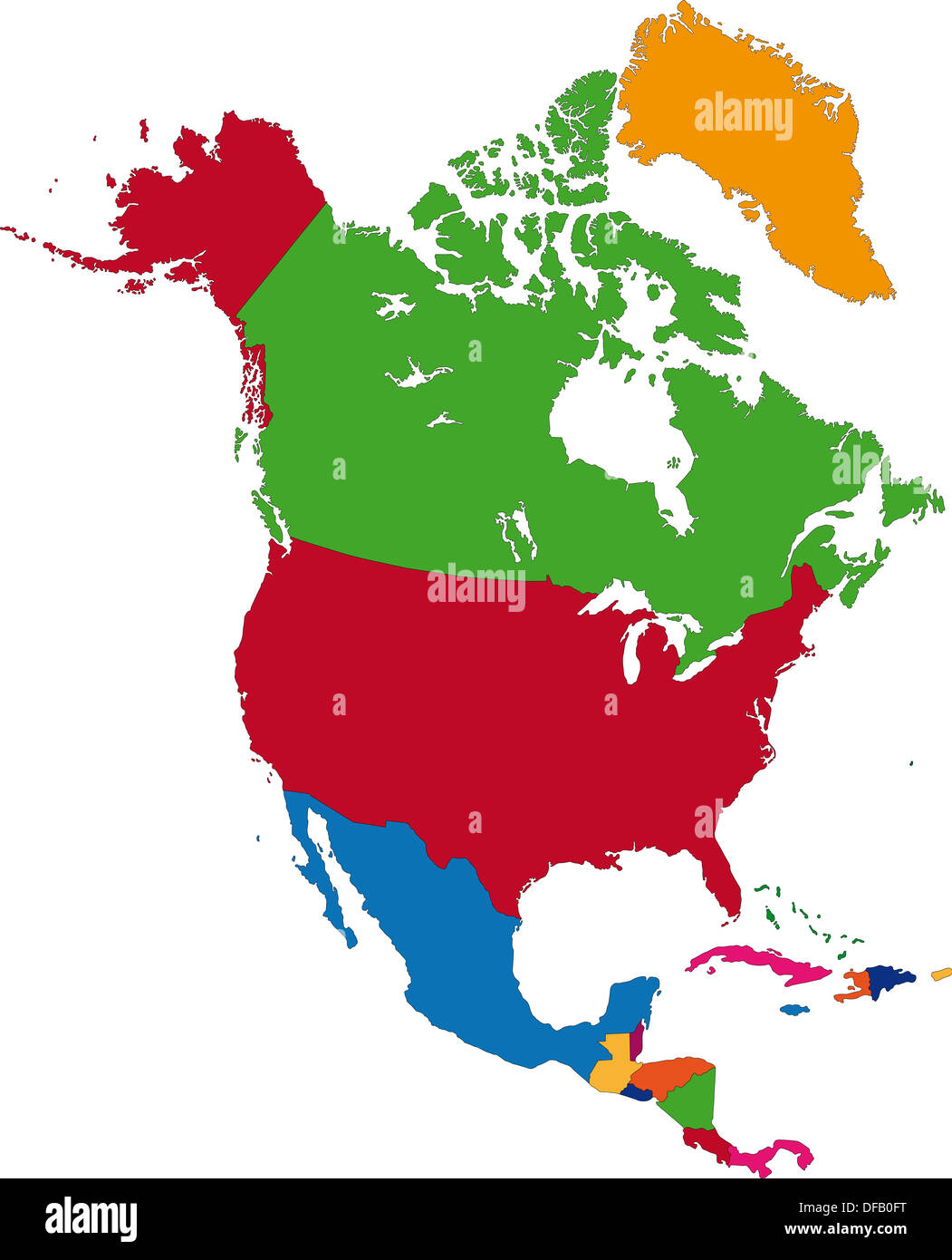 Colorata mappa del Nord America Foto Stock