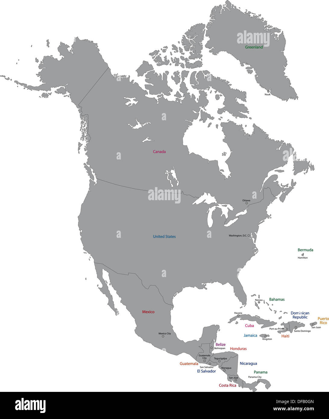 Grigio mappa del Nord America Foto Stock