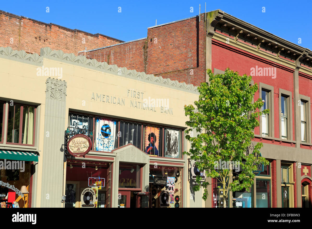 Music Store su Taylor Street,Port Townsend,Puget Sound, nello Stato di Washington, STATI UNITI D'AMERICA,l'America del Nord Foto Stock