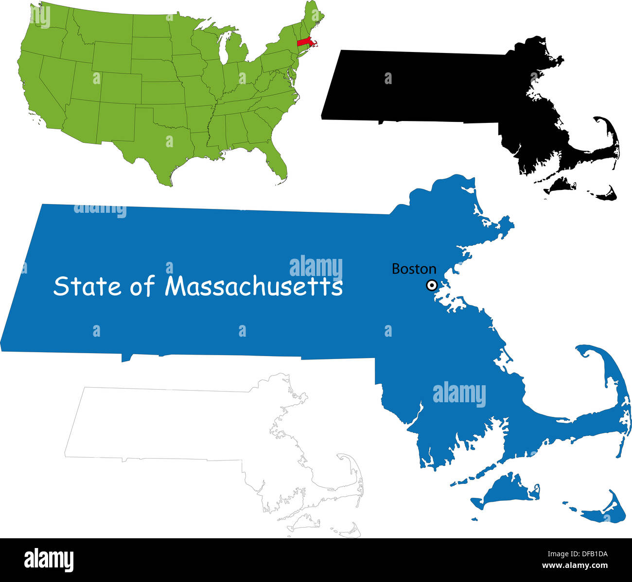 Mappa del Massachusetts Foto Stock