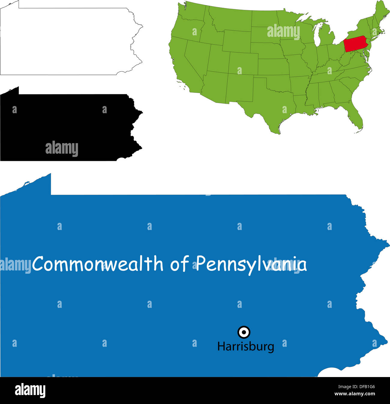 Mappa della Pennsylvania Foto Stock