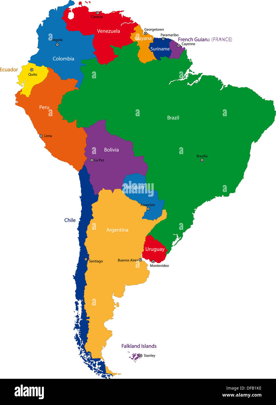 Sud America mappa Foto Stock