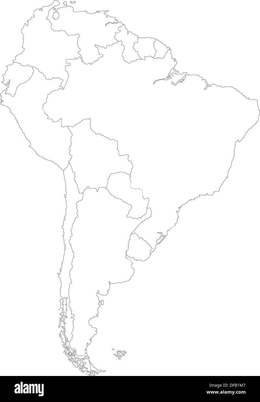 Il contorno del Sud America mappa Foto Stock