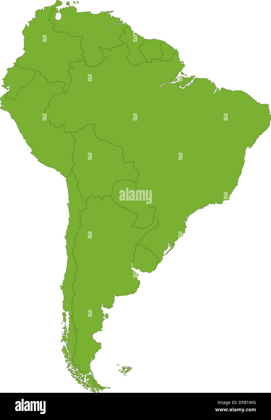 Verde a Sud America map Foto Stock
