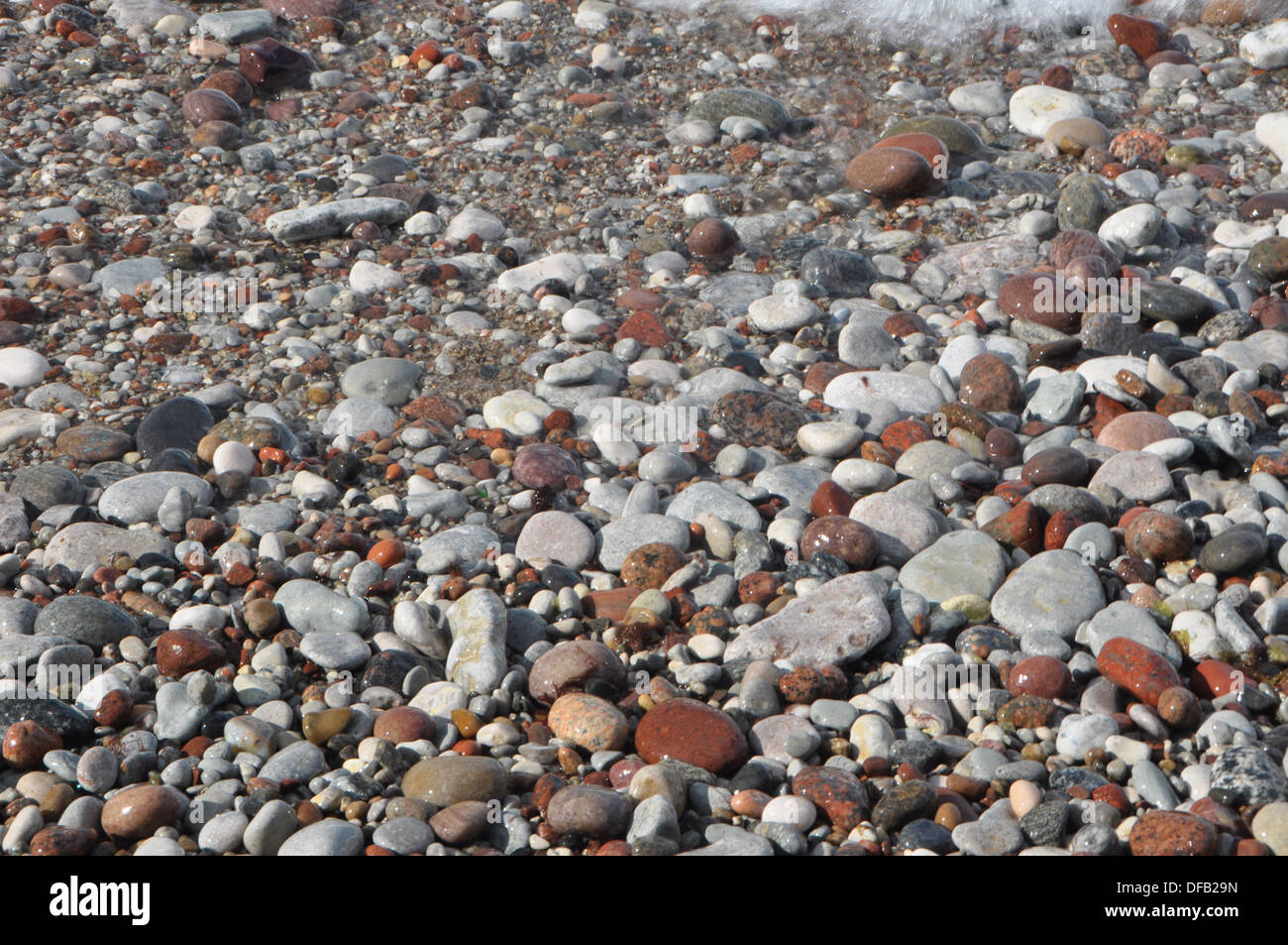 Questa è la spiaggia di ciottoli si trova a sud di Visby Gotland Svezia. Foto Stock