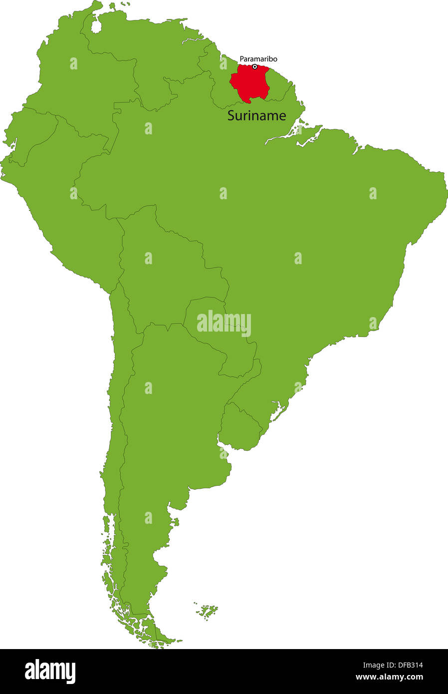 Mappa di Suriname Foto Stock