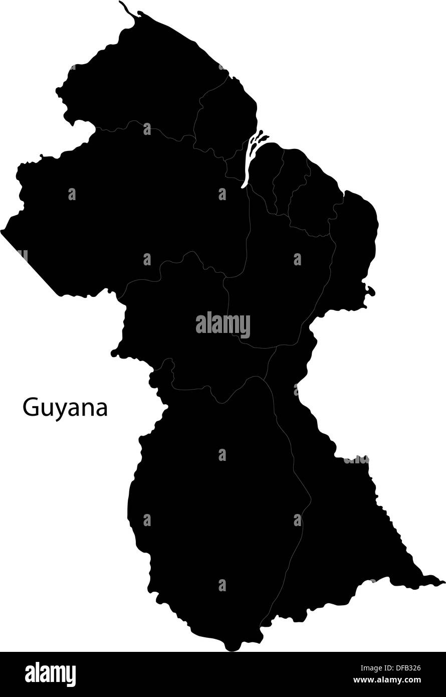 Nero mappa della Guyana Foto Stock