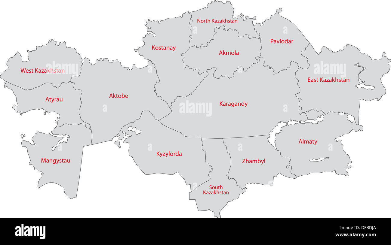 Grigio Mappa di Kazakistan Foto Stock