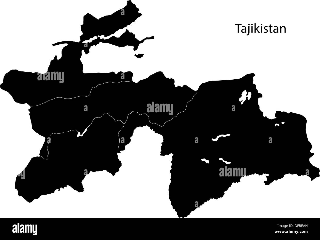 Nero mappa del Tagikistan Foto Stock