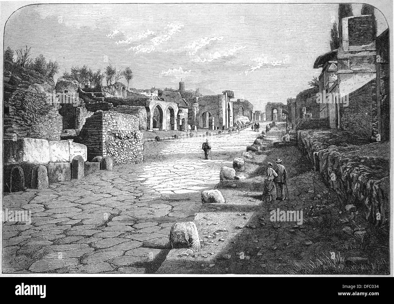 L'Italia. Pompei. Antica città romana-città. Sreet di tombe. Incisione. L'iberico della illustrazione. 1885. Foto Stock