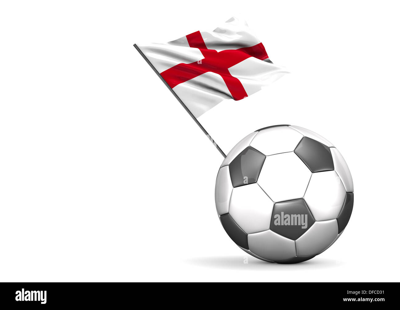 Bandiera del calcio dell'Inghilterra contro uno sfondo bianco Foto Stock