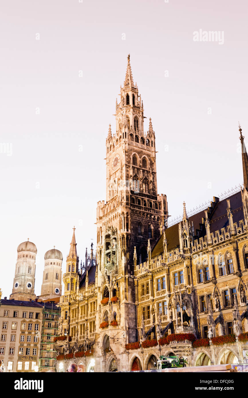 In Germania, in Baviera, Monaco di Baviera, Municipio nuovo nella Marienplatz di München Foto Stock