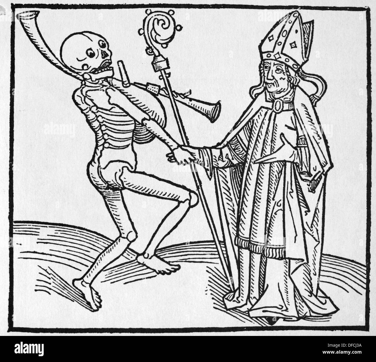 Periodo medievale. Europa.XIV secolo. Danza di morte. Allegoria della universalità della morte. Incisione. Foto Stock