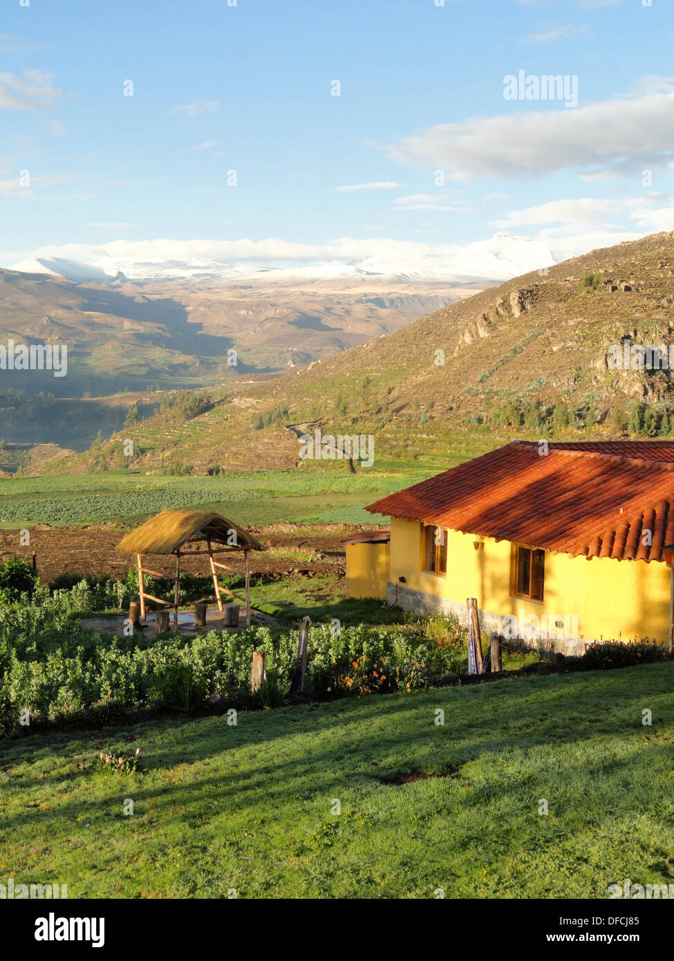 Una vista della Valle di Colca dal Mamayachi lodge in Corporaque,, Chivay Arequipa, Perù Foto Stock