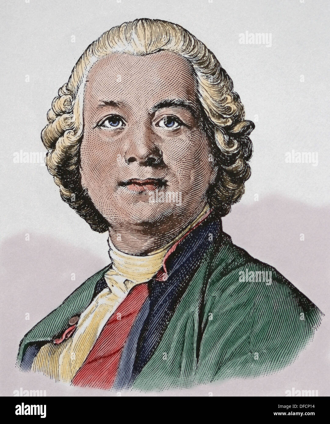 Christoph Willibald Ritter von Gluck (1714 - 1787). Compositore operistico degli inizi del periodo classico. Incisione colorata. Foto Stock