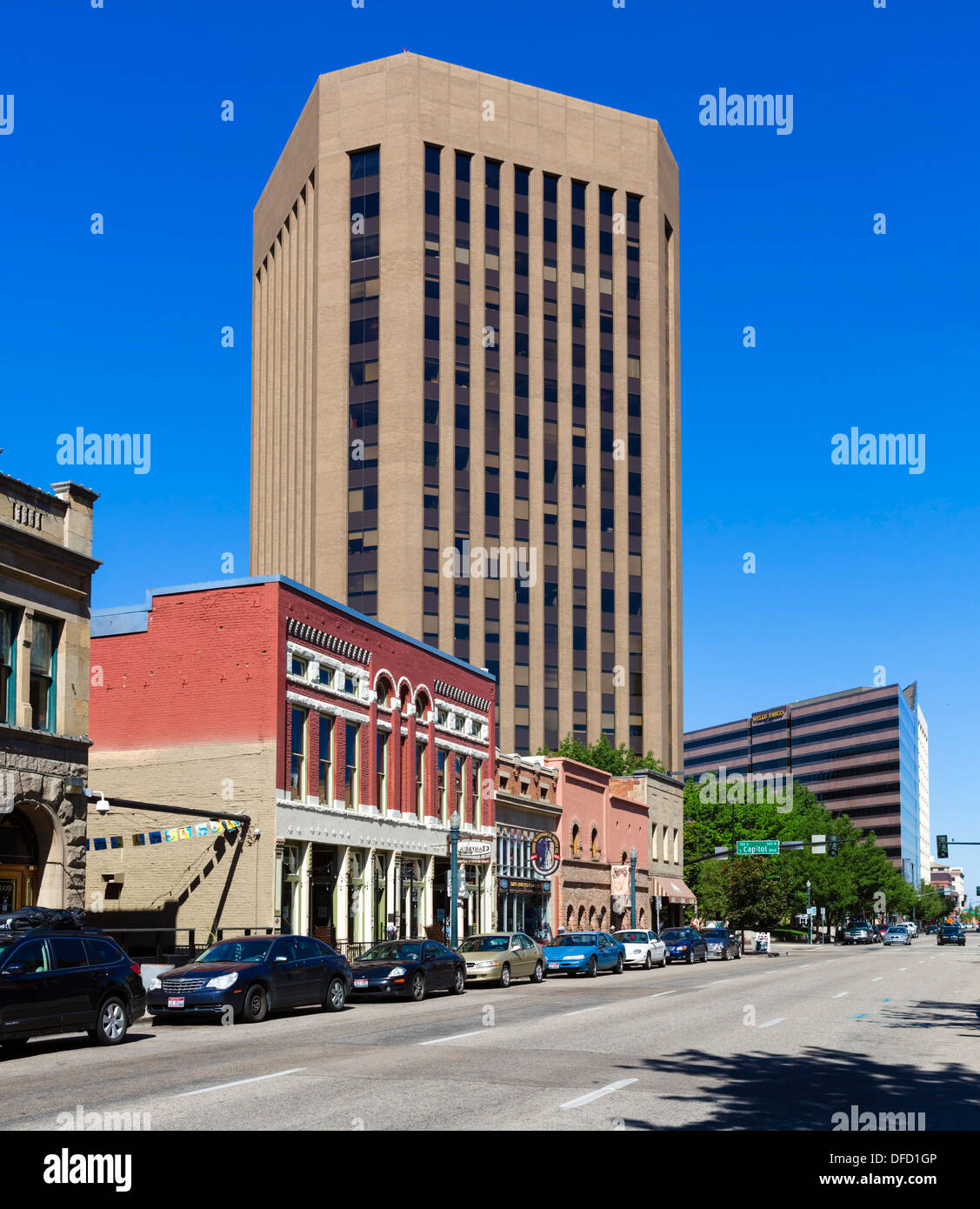 La strada principale del centro storico di Boise, Idaho, Stati Uniti d'America Foto Stock