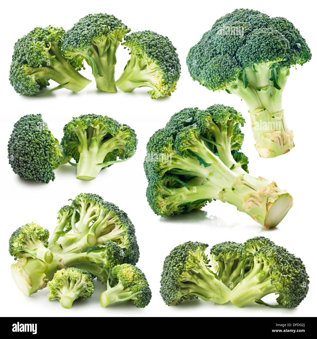 Raccolta di foto di broccoli su sfondo bianco Foto Stock