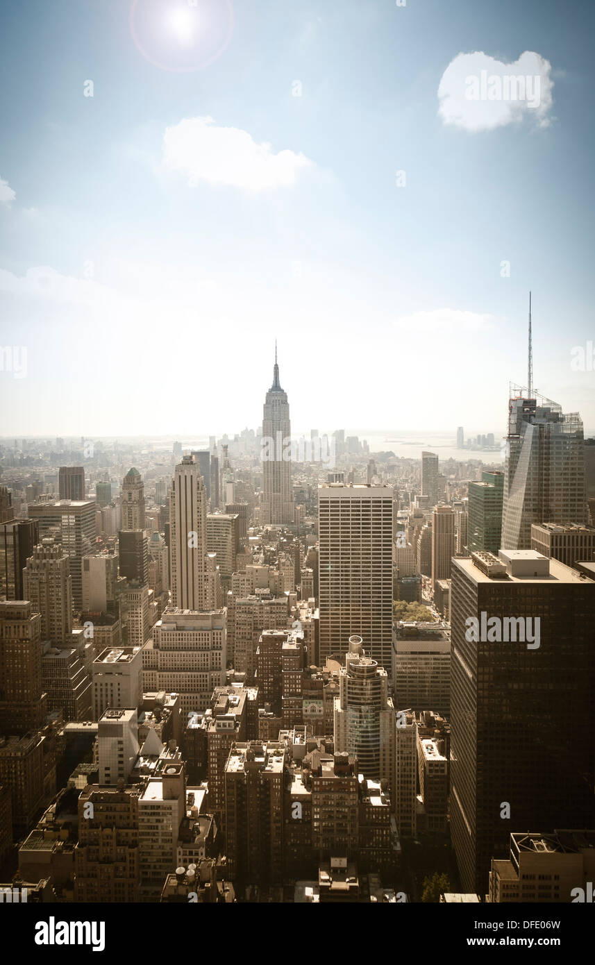 Vista del centro di Manhattan e Empire State Building Foto Stock