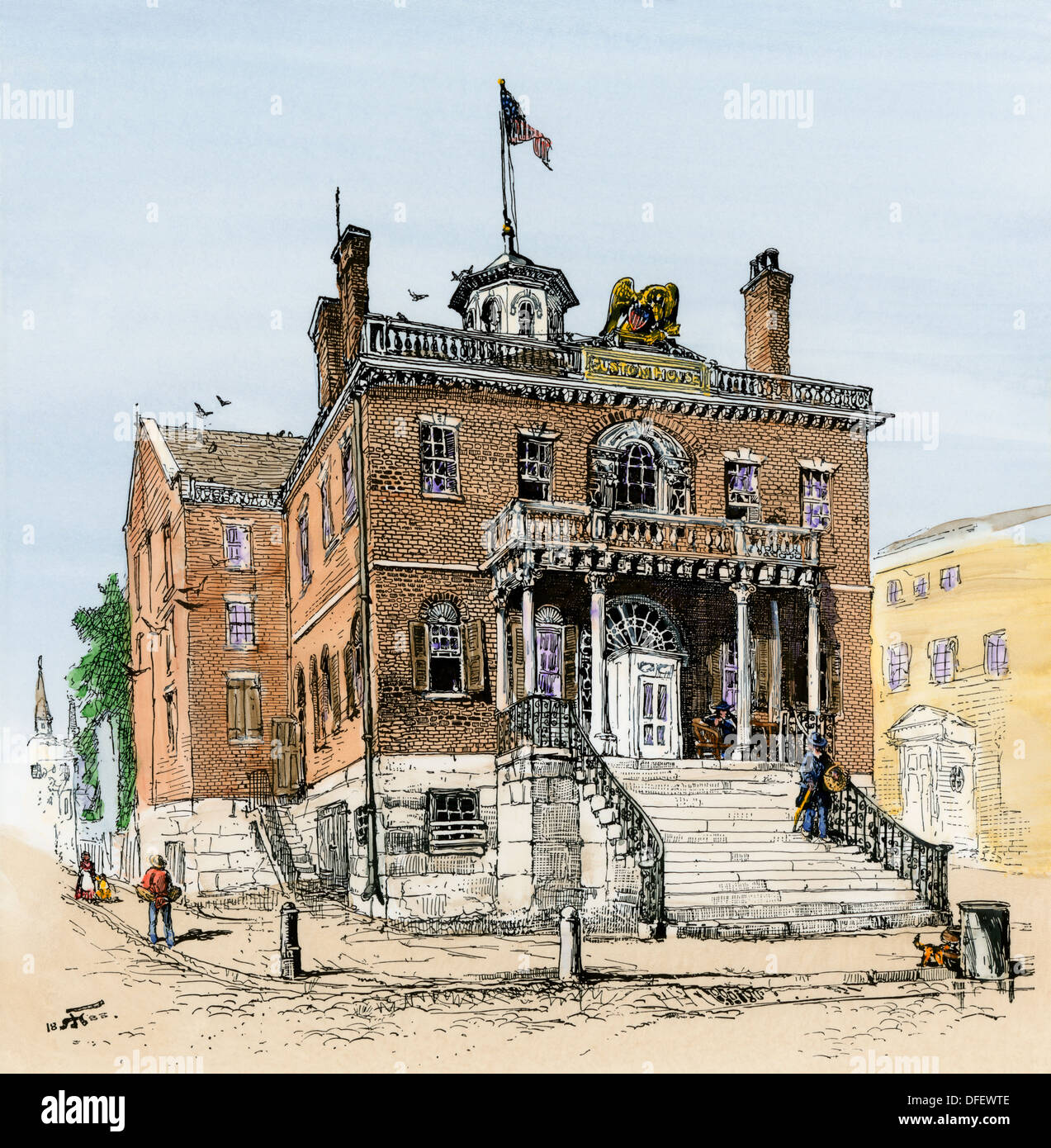 Salem Custom-House, dove Nathaniel Hawthorne lavorato, nel 1800s. Colorate a mano la xilografia Foto Stock