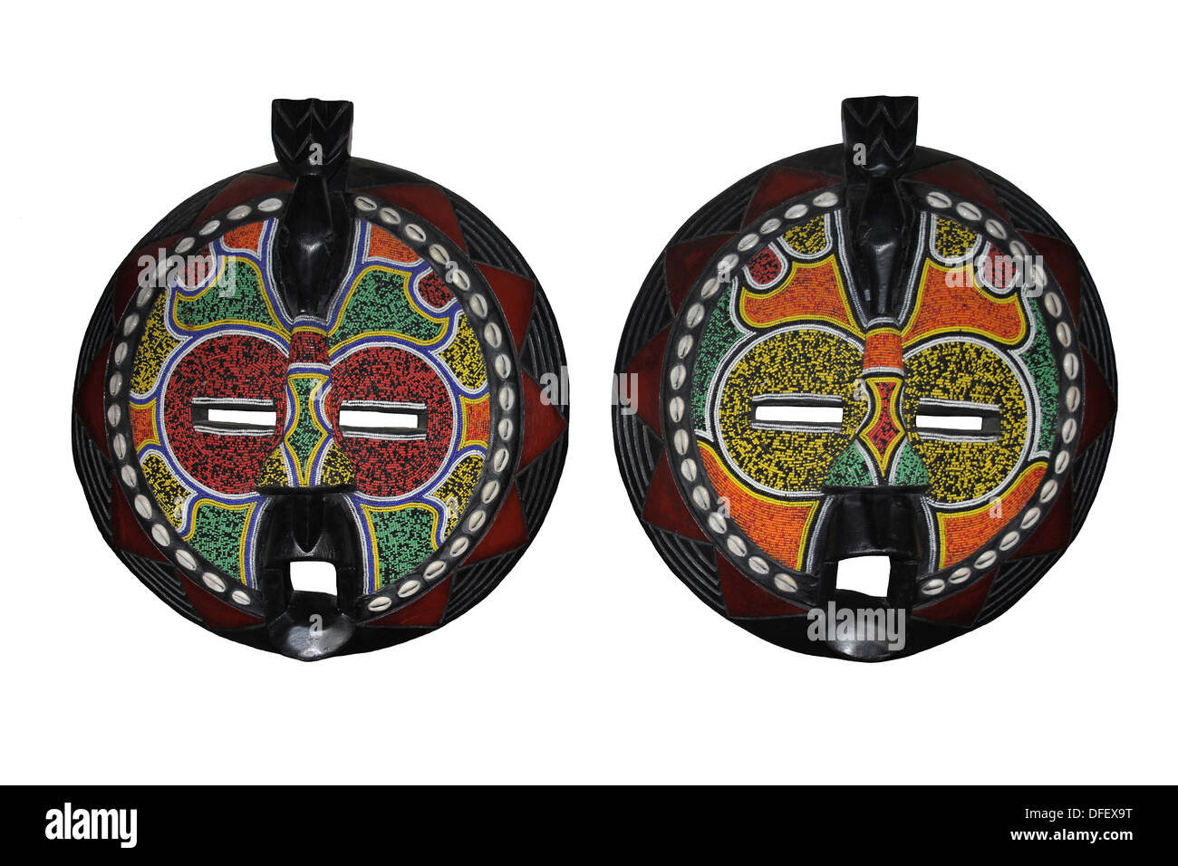 Cordone di moderno e guscio Cowrie maschera del Baluba (Luba, Balouba) persone, Repubblica Democratica del Congo Foto Stock