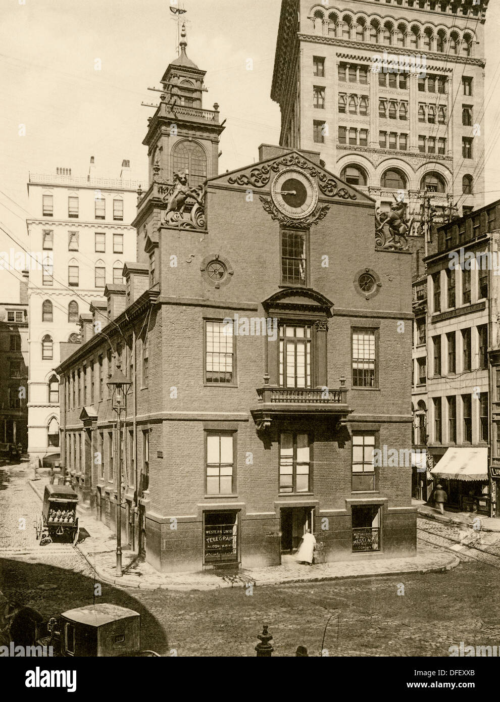 Old State House, il Campidoglio coloniale, Boston, 1890s. Fotografia di antiquariato Foto Stock