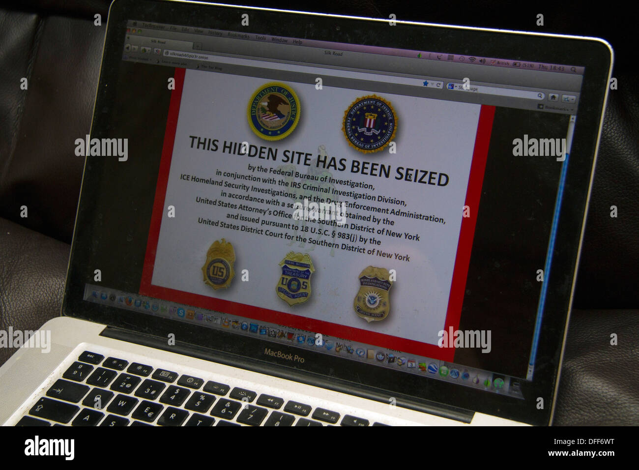 Laptop arresto federale,online messaggio FBI,Questo sito è stato sequestrato, Foto Stock