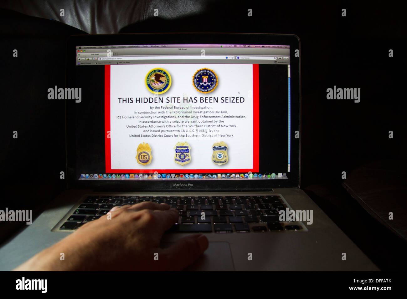 Laptop arresto federale,online messaggio FBI,Questo sito è stato sequestrato, Foto Stock