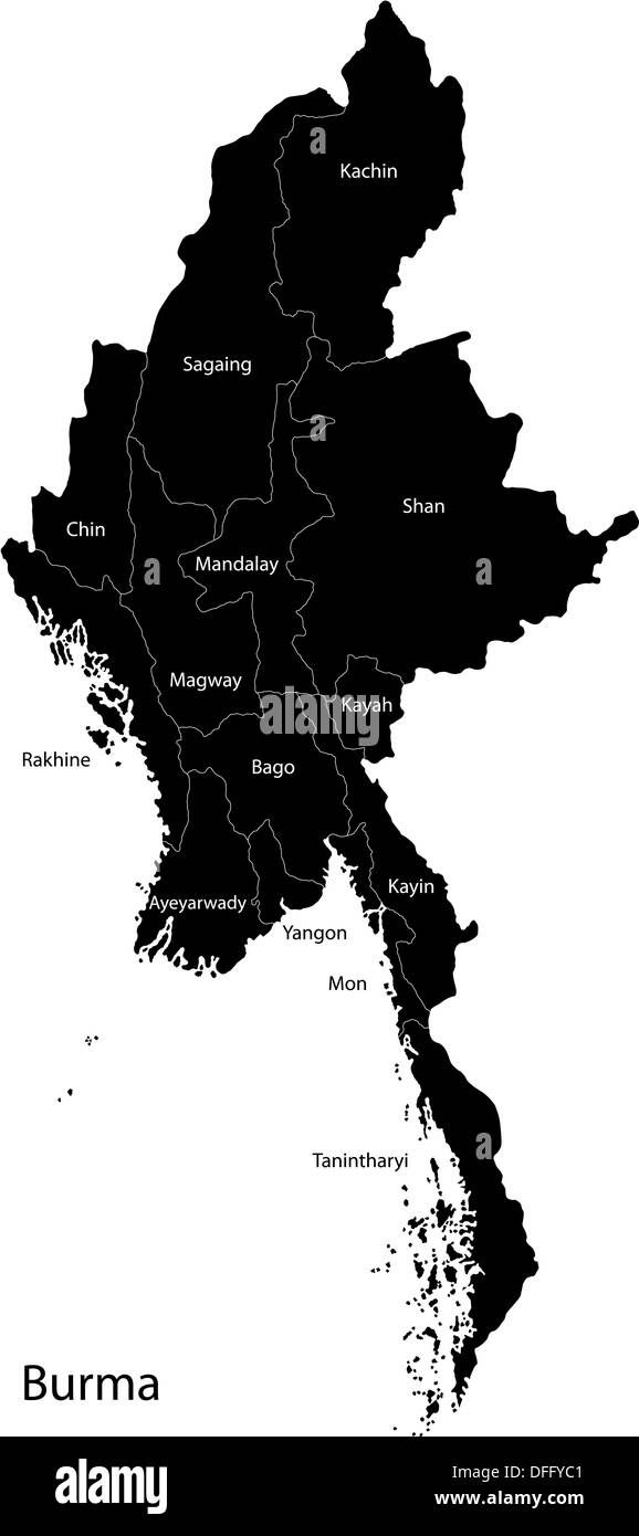 Mappa di Birmania nero Foto Stock