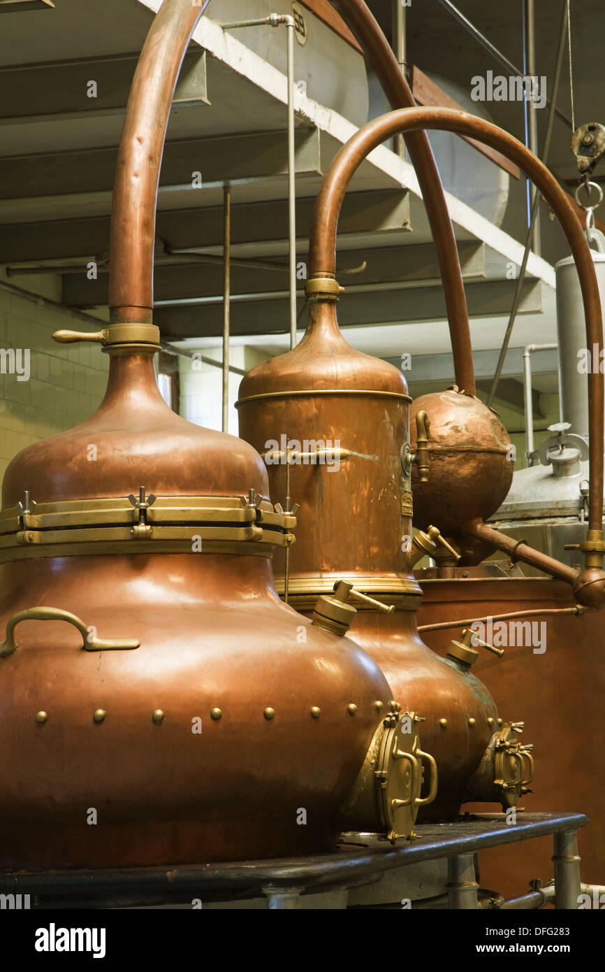 Più di un centinaio di anni di stills in distillerie Manuel Acha, Amurrio. Alava, Paesi Baschi Foto Stock