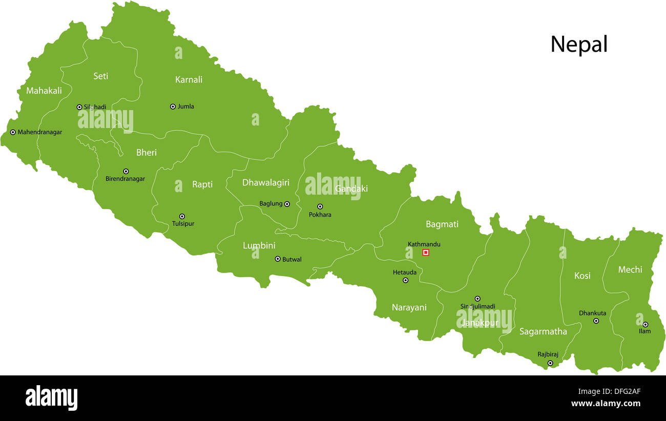 Mappa di Nepal verde Foto Stock