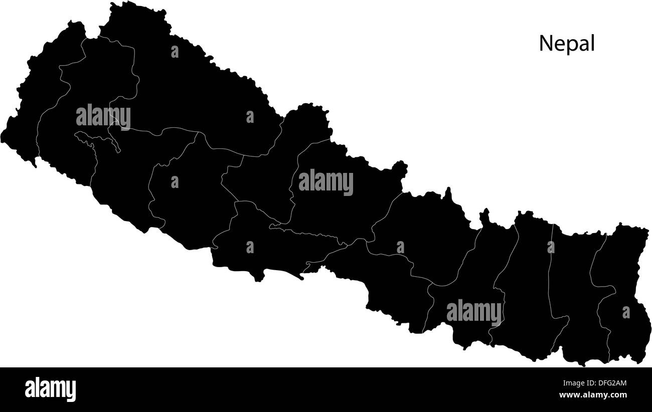Mappa di Nepal nero Foto Stock