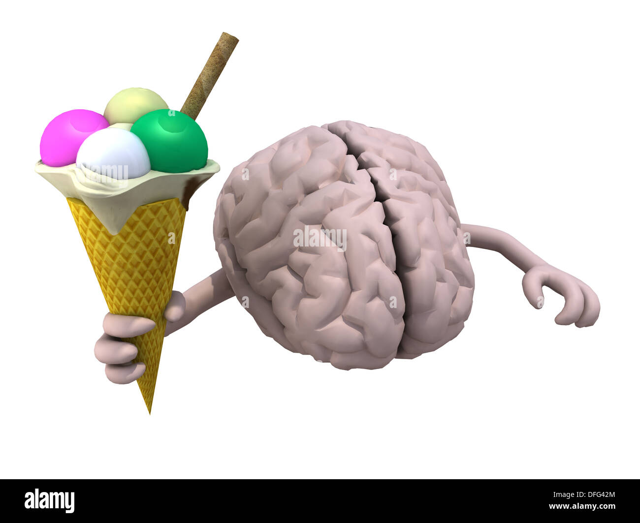 Cervello umano con le braccia e gelato a portata di mano, 3d illustrazione Foto Stock
