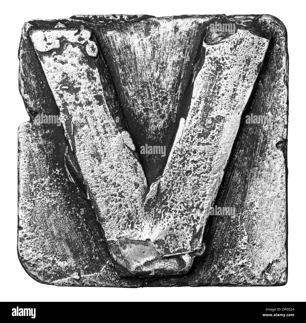Lega di metallo alfabeto lettera V Foto Stock