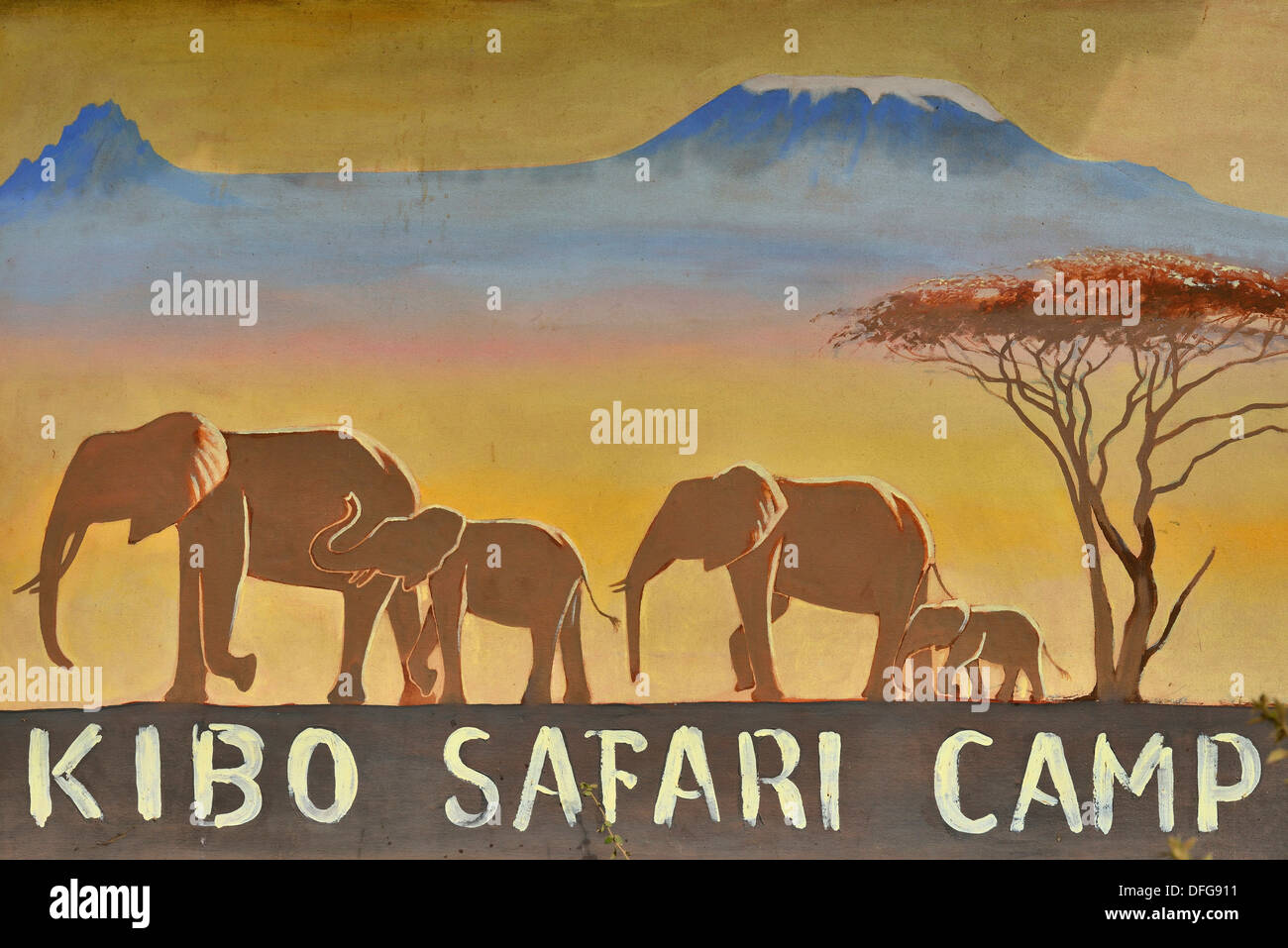 Segno, Kibo Safari Camp, Amboseli National Park, Rift Valley Provincia, Kenya Foto Stock