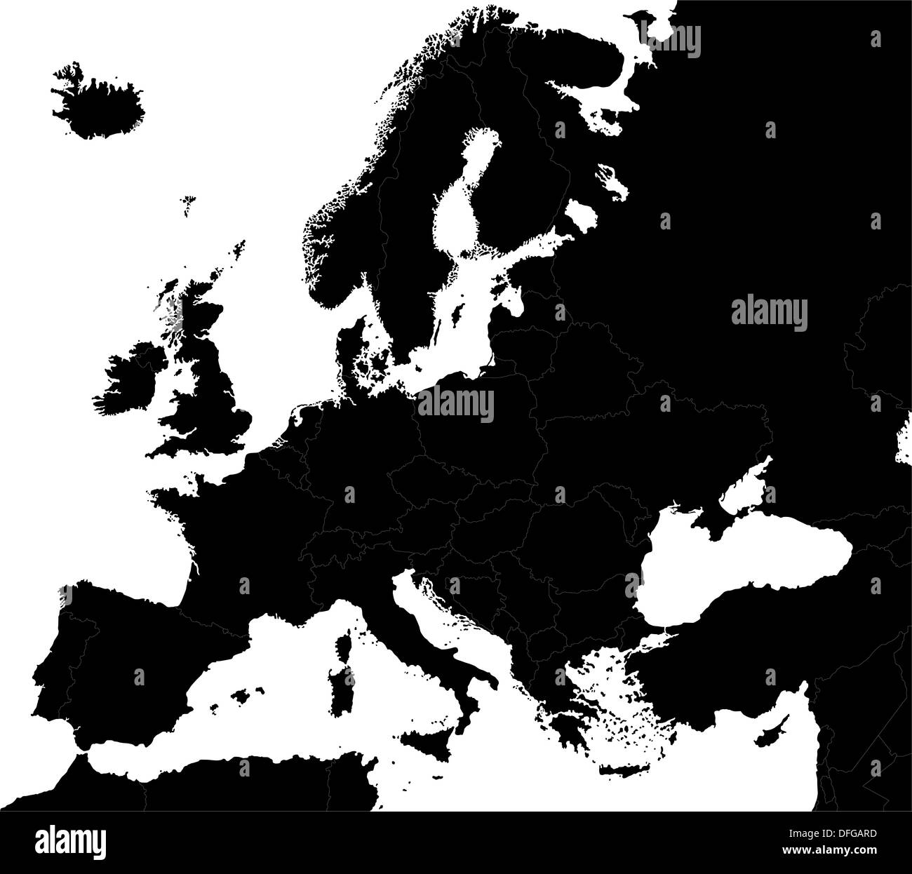Nero Mappa di Europa Foto Stock Nero Mappa di Europa Foto Stock