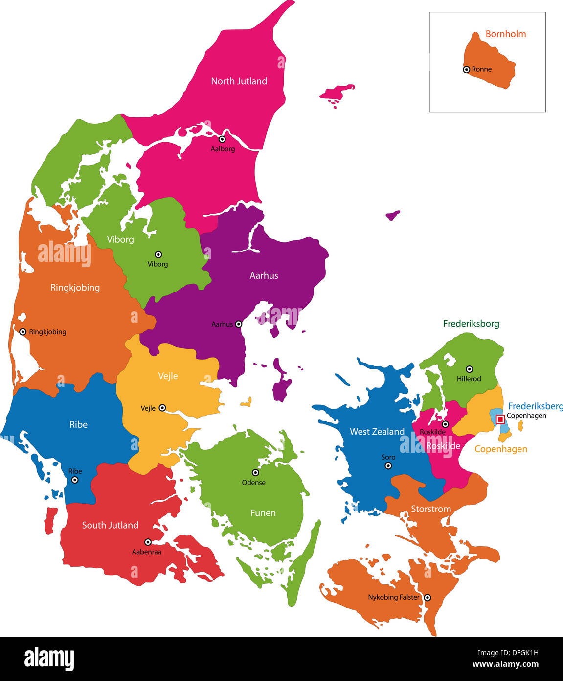 Mappa Danimarca Foto Stock