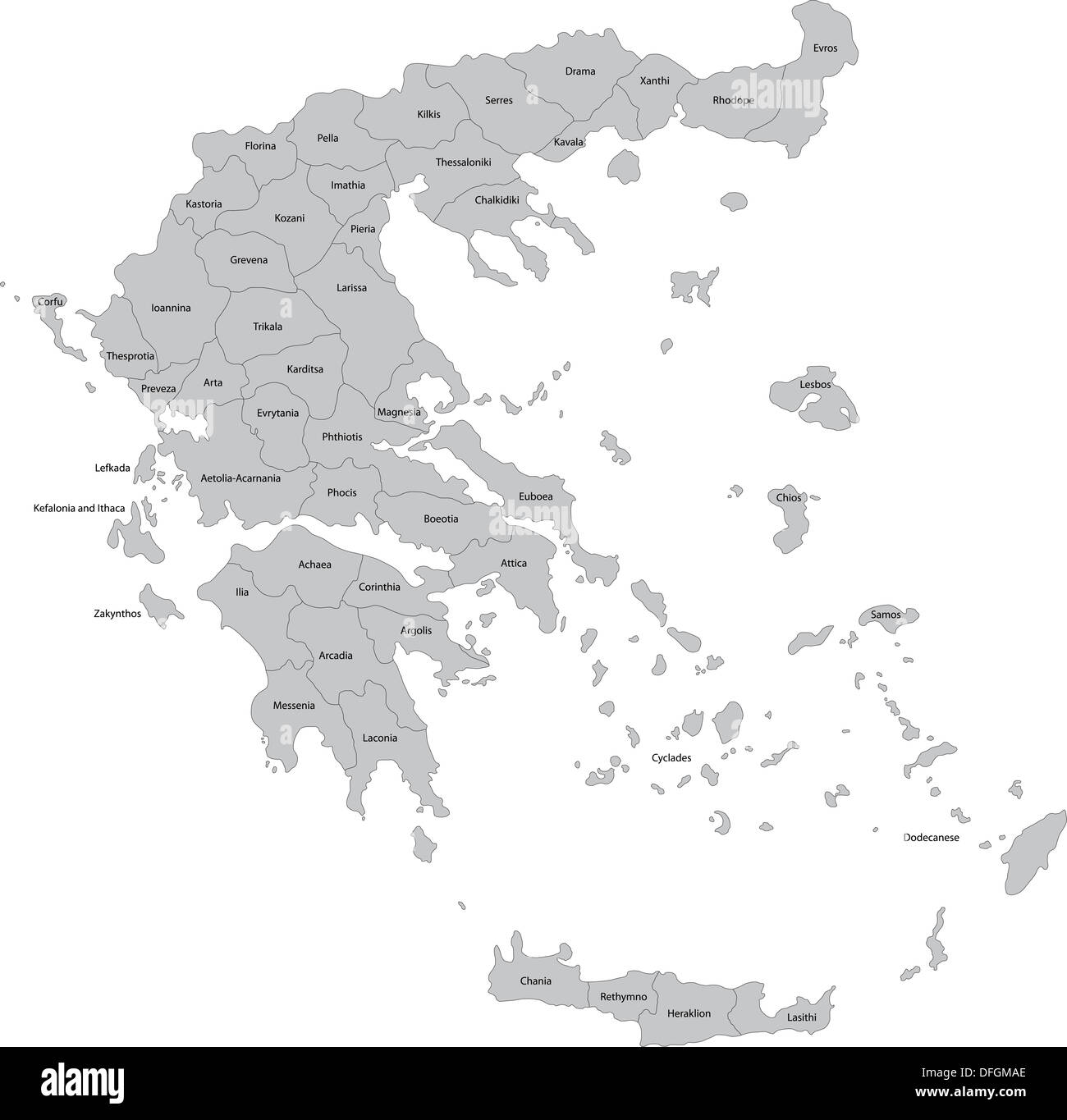 Mappa di Grecia grigio Foto Stock