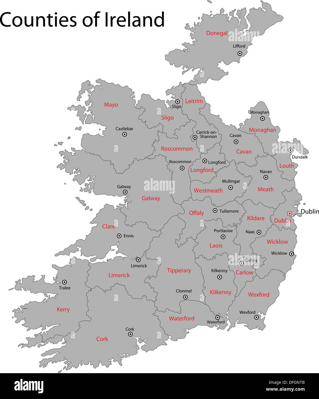 Grigio mappa Irlanda Foto Stock