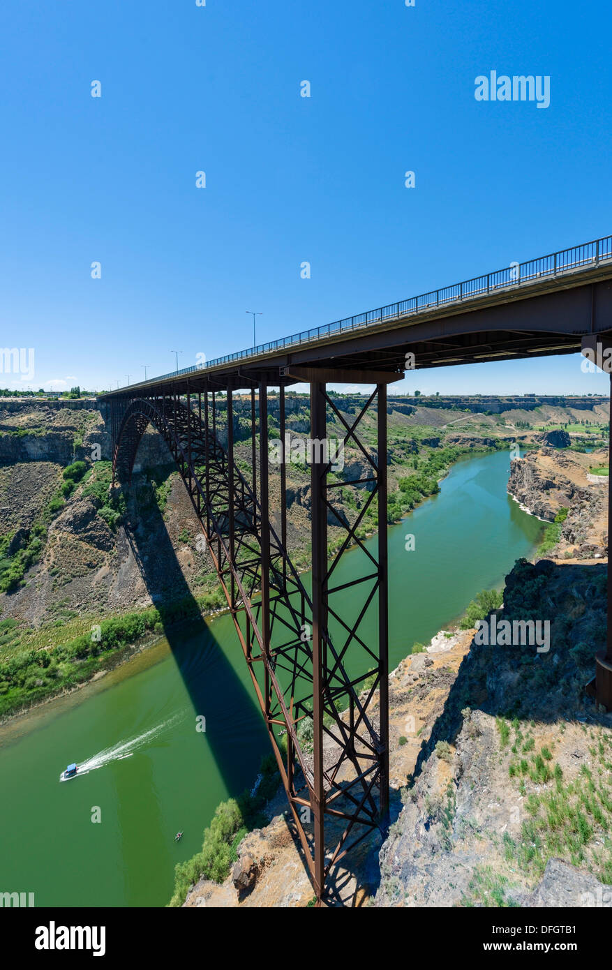 Perrine Bridge over Snake River Canyon, un ben noto spot per BASE jumping, Twin Falls, Idaho, Stati Uniti d'America Foto Stock