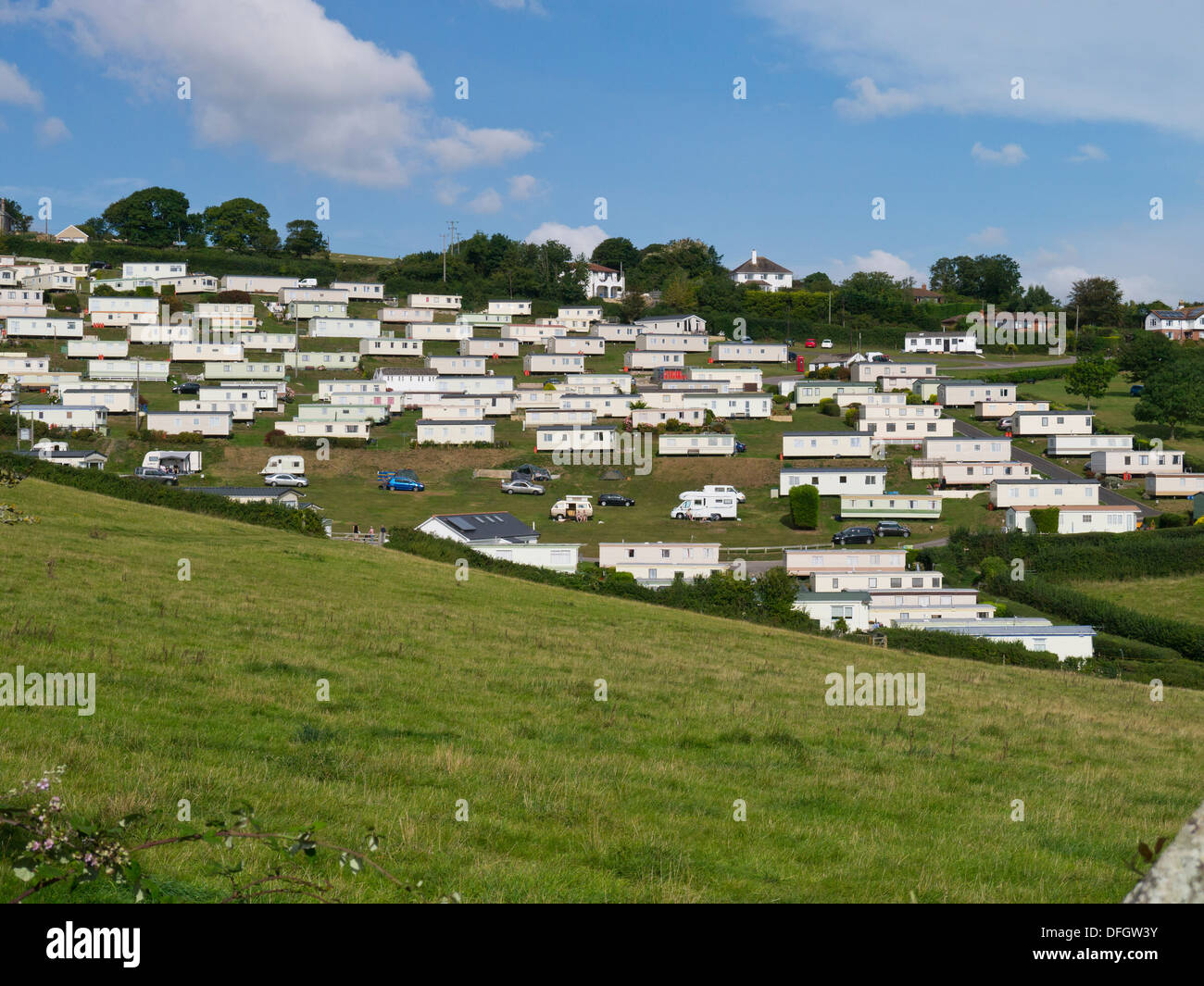 Mobile home holiday sito a birra Devon England Regno Unito Foto Stock