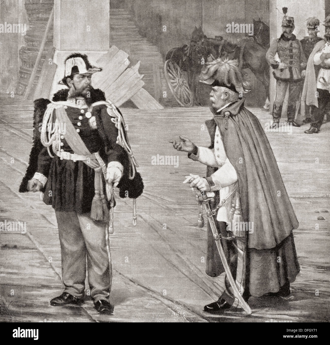 L incontro tra Vittorio Emanuele II e il Conte Radetzky, dopo la battaglia di Novara, 24 marzo 1849. Foto Stock