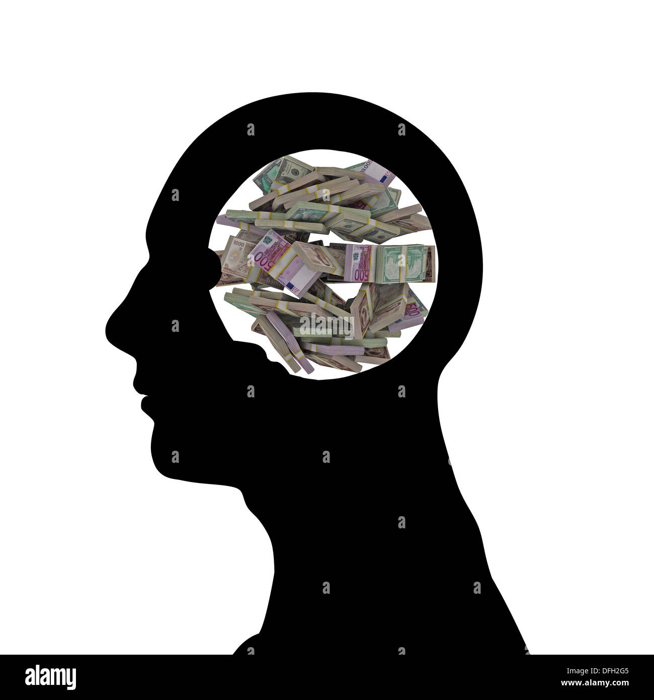 Testa maschio silhouette isolati su sfondo bianco Foto Stock